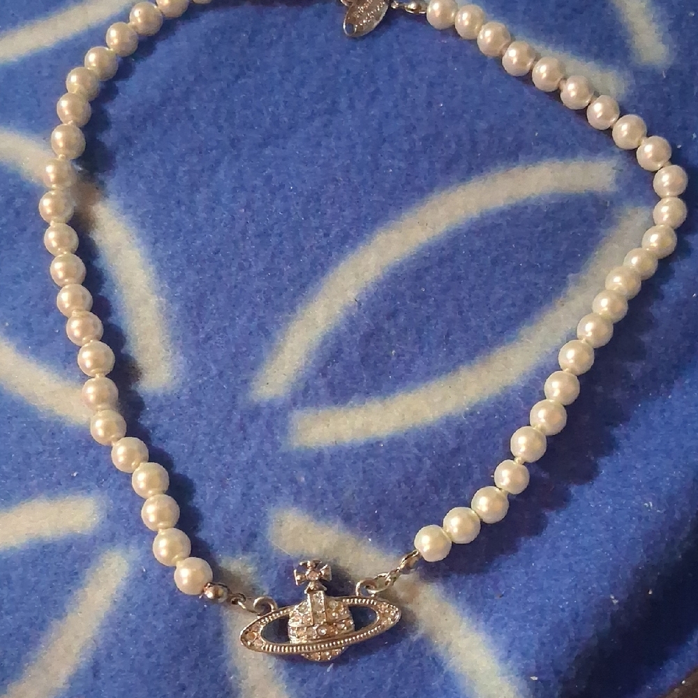 Vivienne Westwood Pearl Necklace with Silver Orb Pendant